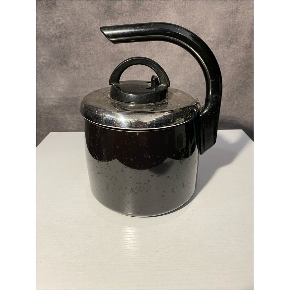 Vintage T-Fal Ultrabase Black Tea Kettle Enamel Stovetop Stainless Lid